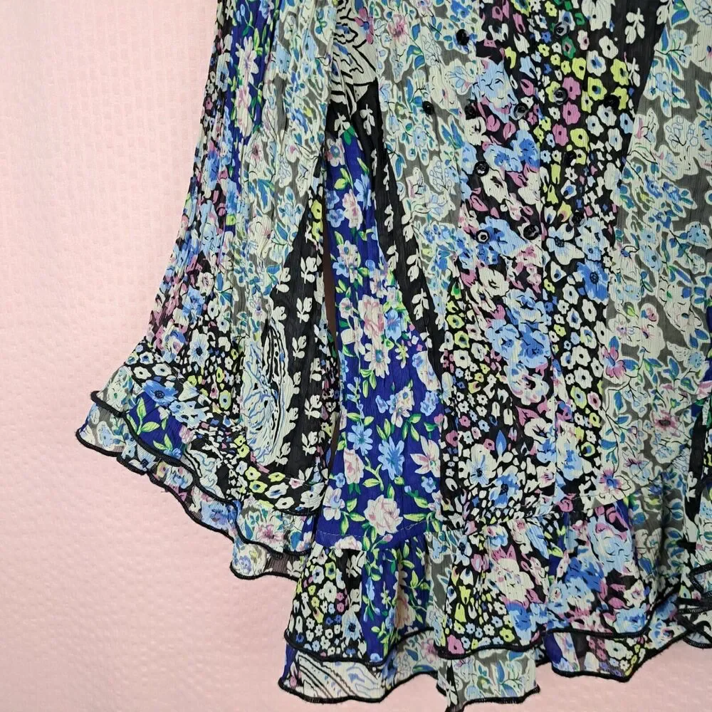 Agora Blouse Ruffle Long Sleeve Lightweight Size PL Floral Micro Print Petite
